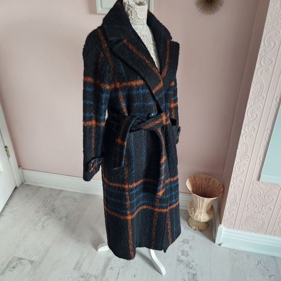 SOLD Trina Turk Wool double breasted mohair long coat fun colors  belt 6 - Picture 8 of 13